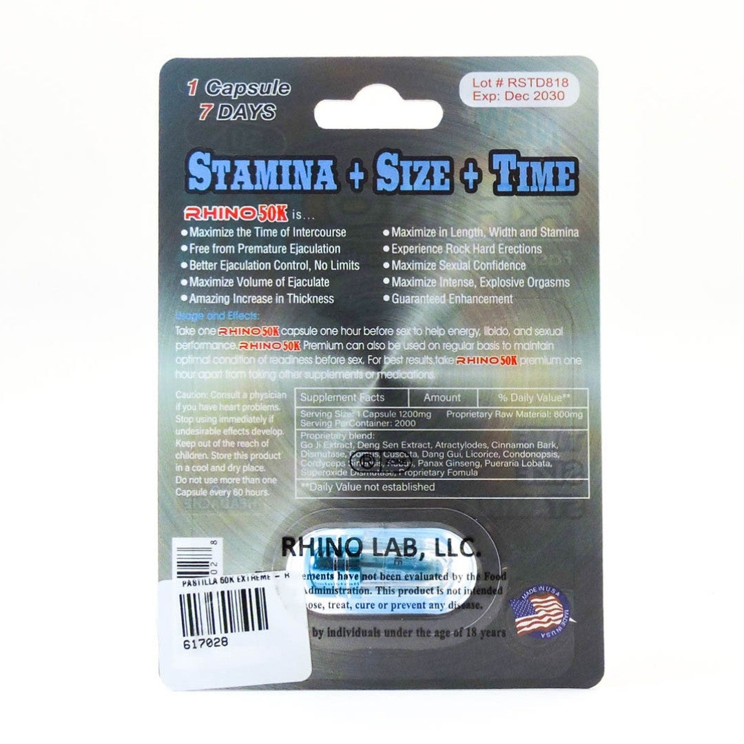 Cápsula Rhino 50K Extreme Suplemento Masculino 50K