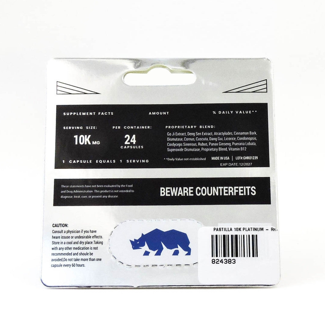 Cápsula Rhino Suplemento 10K Platinum Edición Especial
