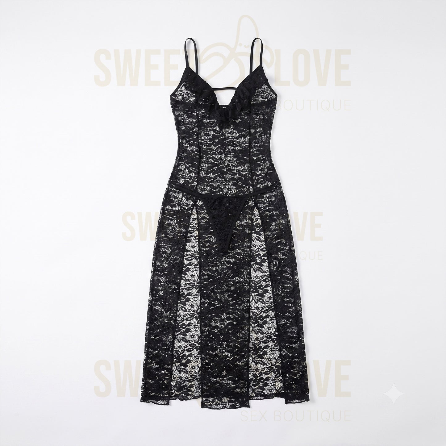Baby Doll Elegante Negro con Encaje Fino
