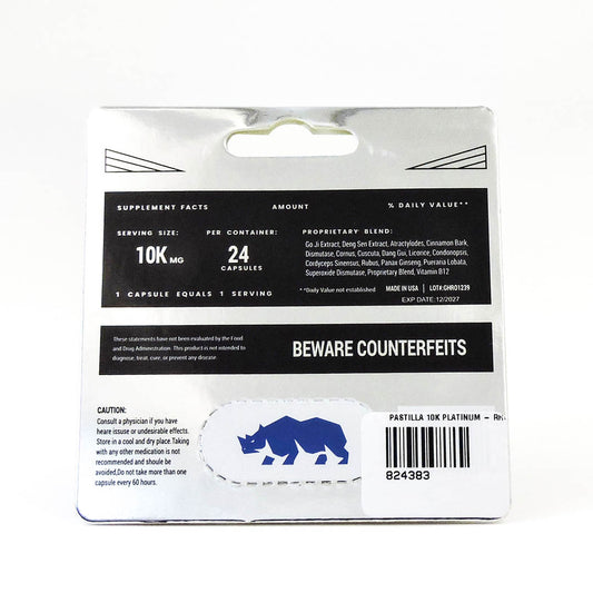 Cápsula Rhino Suplemento 10K Platinum Edición Especial