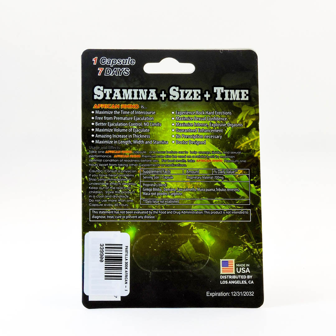 Cápsula African Rhino 300K Super Long Lasting. Suplemento Masculino