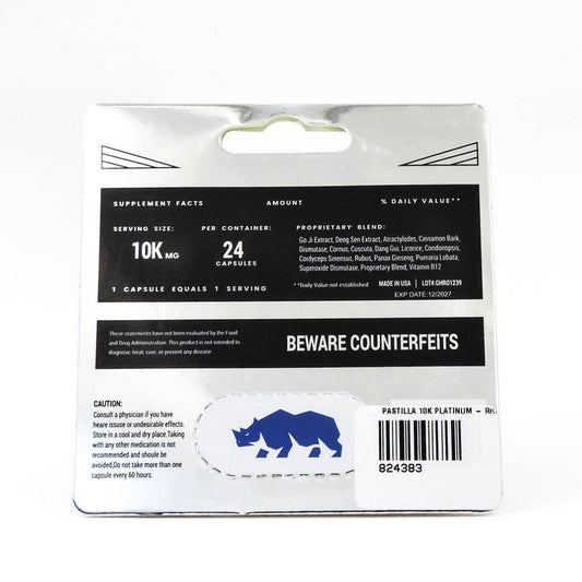 Cápsula Rhino Suplemento 10K Platinum Edición Especial