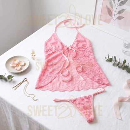 Babydoll Romántico de Encaje con Tanga Clariss