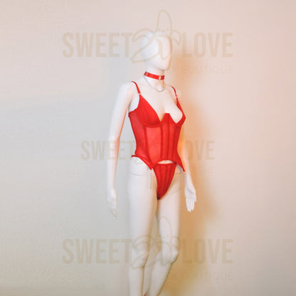 Conjunto Body Corsé Sexy Rojo Pasión