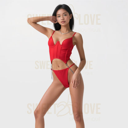 Conjunto Body Corsé Sexy Rojo Pasión