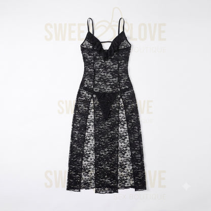 Baby Doll Elegante Negro con Encaje Fino